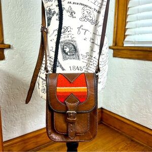 HANDMADE ARTESIAN Indigenous Brown Leather Southwestern Woven BOHO Crossbody Bag